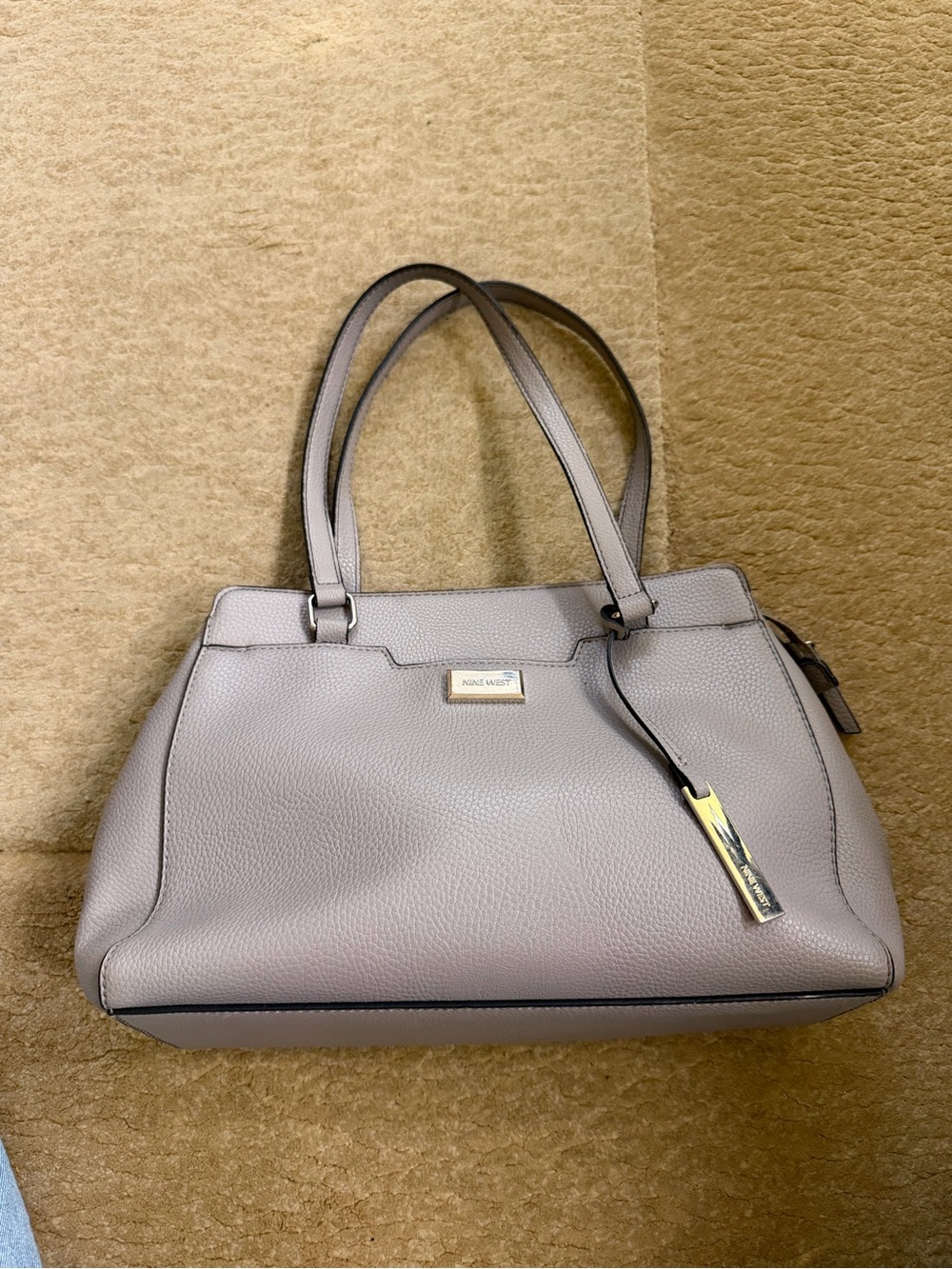 Nine West Taupe Pebbled Shoulder Tote Bag Gold Hardware